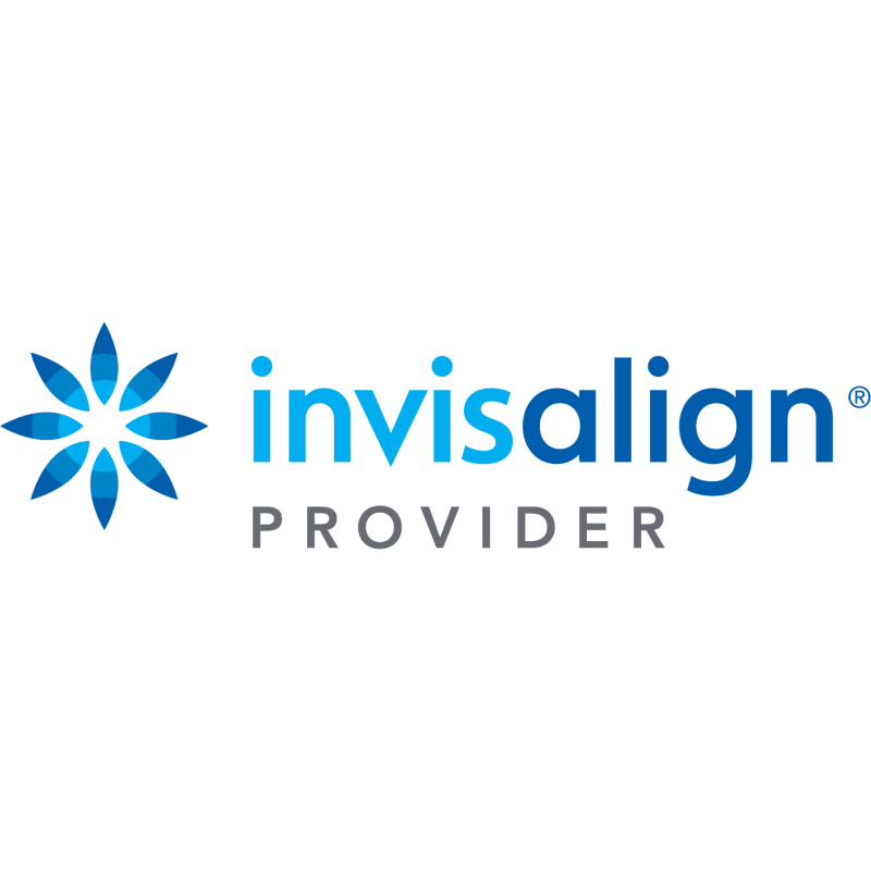 Invisalign Provider official logo featuring blue geometric flower design and text indicating certified Invisalign treatment provider.